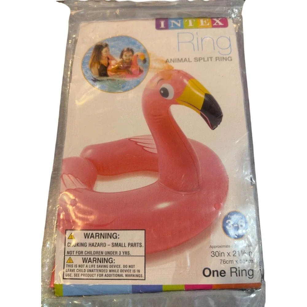 NEW Intex Lot of 2 Animal Split Ring Pool Floats Zebra and Flamingo Ages 3-6